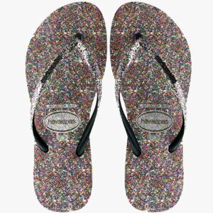 Havaianas Black Slim Carnaval Flip Flops NWT